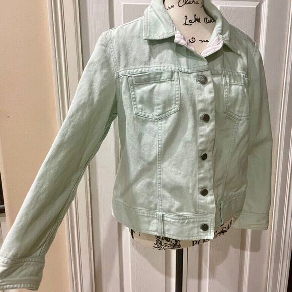 J.JILL DENIM JACKET MINT GREEN SIZE MEDIUM POCKETS VERSATILE AESTHETIC CORE - Picture 2 of 12